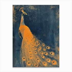 Blue & Orange Peacock In The Wild 3 Canvas Print