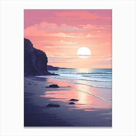 Illustration Of Gwithian Beach Cornwall In Pink Tones 2 Canvas Print