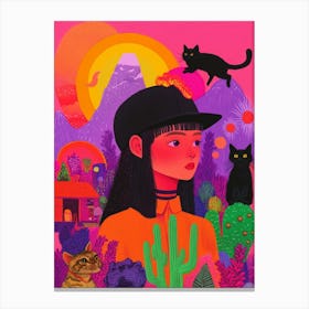 Cactus Girl with cats Canvas Print