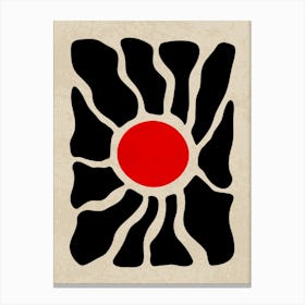 Abstract Sunburst Design with Black and Red Shapes Canvas Print