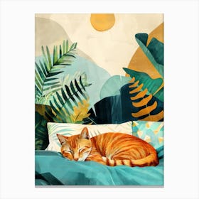 Cat Sleeping In Bed animal Cat's life Canvas Print