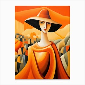 Woman In Orange Hat Canvas Print