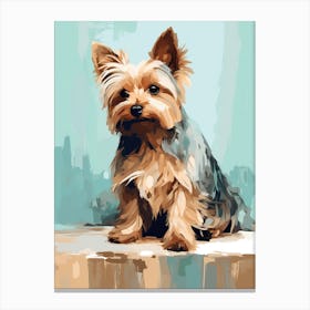 Yorkshire Terrier Dog, Painting In Light Teal And Brown 1 Canvas Print