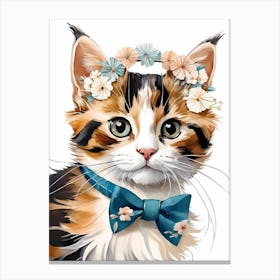 Calico Kitten Wall Art Print With Floral Crown Girls Bedroom Decor (4)  Canvas Print