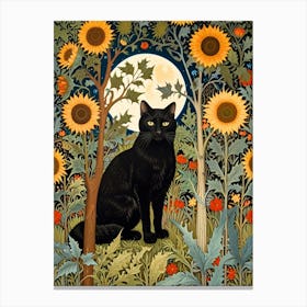 William Morris Black Cat In Sunflowers 1 Canvas Print