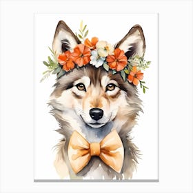 Baby Wolf Flower Crown Bowties Woodland Animal Nursery Decor (23) Canvas Print