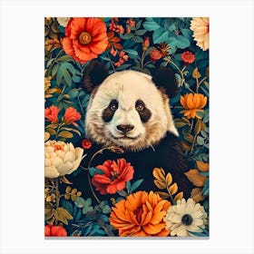 Panda Bear In Flowers Inspired by William Morris 1 Canvas Print