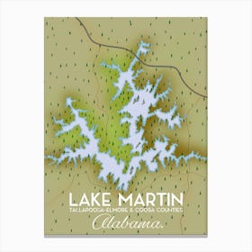 Lake Martin, Alabama map Canvas Print
