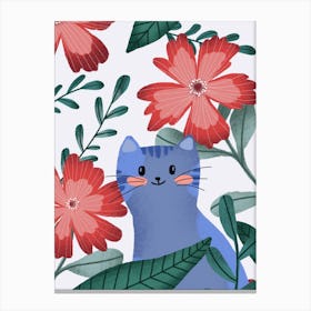 Kawaii Blue Cat in the summer garden Canvas Print