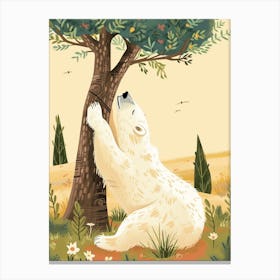 Polar Bear Scratching Its Back Against A Tree Storybook Illustration 3 Canvas Print