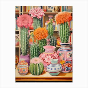 Cactus Painting Maximalist Still Life Mammillaria Cactus 3 Canvas Print