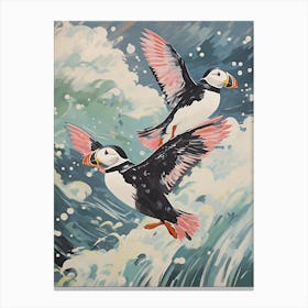 Vintage Japanese Inspired Bird Print Puffin 3 Canvas Print