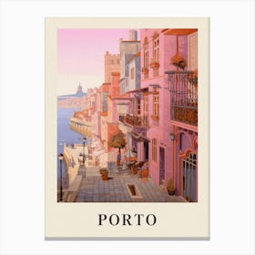 Porto Portugal 3 Vintage Pink Travel Illustration Poster Canvas Print