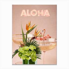 Aloha Flamingo and Cocktails Canvas Print