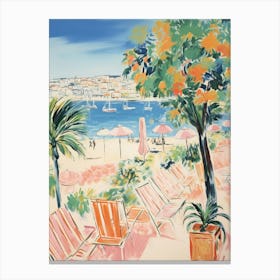 Marina Di Ragusa, Sicily   Italy Beach Club Lido Watercolour 2 Canvas Print