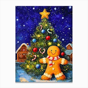 Gingerbread Man And Christmas Tree Canvas Print