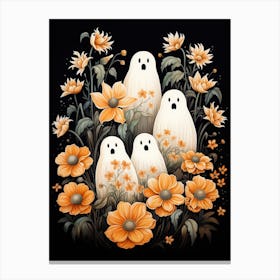 Cute Bedsheet Ghost, Botanical Halloween Watercolour 136 Canvas Print