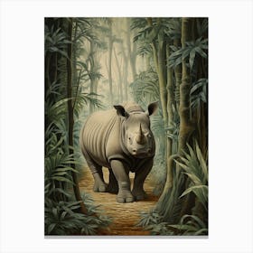 Blue Tones Of A Rhino Walking Through The Forest 1 Canvas Print