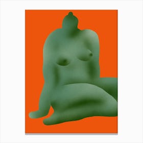 Green Nude On An Orange Background Canvas Print