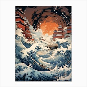 Tsunami Waves Japanese Illustration 8 Canvas Print