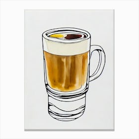 Irish Coffee Minimal Line Drawing With Watercolour Cocktail Poster Canvas Print