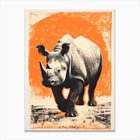 Black Rhinoceros, Woodblock Animal Drawing 4 Canvas Print