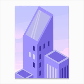 Violet Illustrated Buildings and Sky Canvas Print