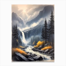 Waterfall In Yosemite Canvas Print