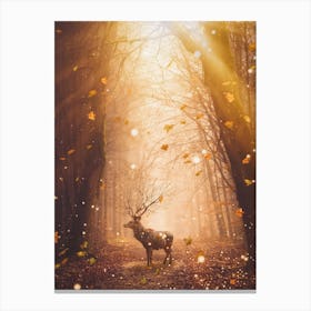 Morning Magic Deer Autumnal Leaves Canvas Print