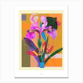 Iris 1 Neon Flower Collage Poster Canvas Print