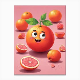 Pink Grapefruit Cartoon Art Print 1 Canvas Print
