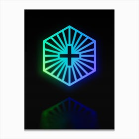 Neon Blue and Green Abstract Geometric Glyph on Black n.0066 Canvas Print