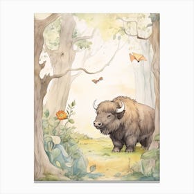 Storybook Animal Watercolour Bison 1 Canvas Print