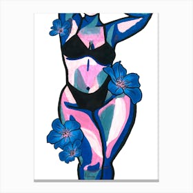 Blue Floral Nude Canvas Print