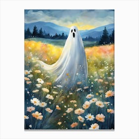Sheet Ghost In A Field Of Flowers Painting (37) Canvas Print