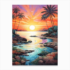 Sunkissed Painting Of Coral Bay Beach Australia 1 Canvas Print