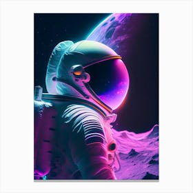 Astronaut In Spacesuit On The Moon Neon Nights 2 Canvas Print
