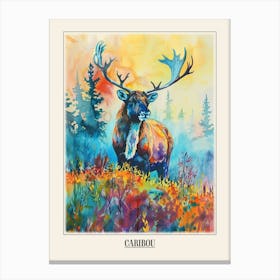 Caribou Colourful Watercolour 4 Poster Canvas Print