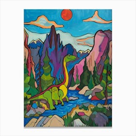 Colourful Wavy Line Dinosaur Mountain Illustration Canvas Print