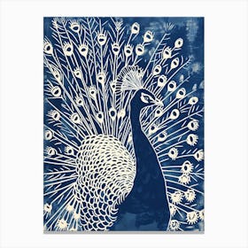 Navy & Cream Peacock Portrait 1 Canvas Print