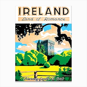 Cork Ireland Blarney Castle, Vintage Poster Canvas Print