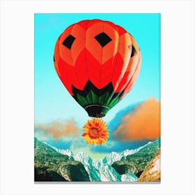 Collage Art Hot Air Balloon Red In Blue Canvas Print