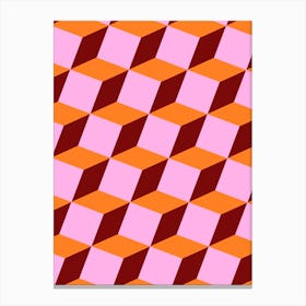 Cubes Pattern Pink and Orange Canvas Print