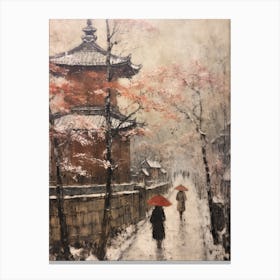 Vintage Winter Painting Kyoto Japan Canvas Print
