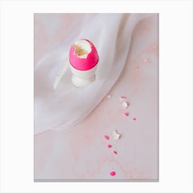 Pink Egg On A White Surface Canvas Print