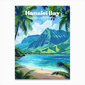 Hanalei Bay Hawaii Tropical Island Digital Travel Art Lienzo