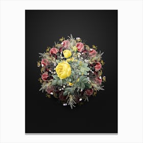 Vintage Yellow Rose Flower Wreath on Wrought Iron Black n.0603 Canvas Print