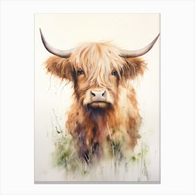 Simplistic Watercolour Portrait Of Highland Cow Canvas Print