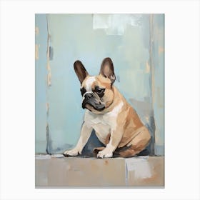French Bulldog Dog, Painting In Light Teal And Brown 2 Canvas Print
