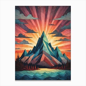 Minimalist Sunset Low Poly Mountains (17) Canvas Print